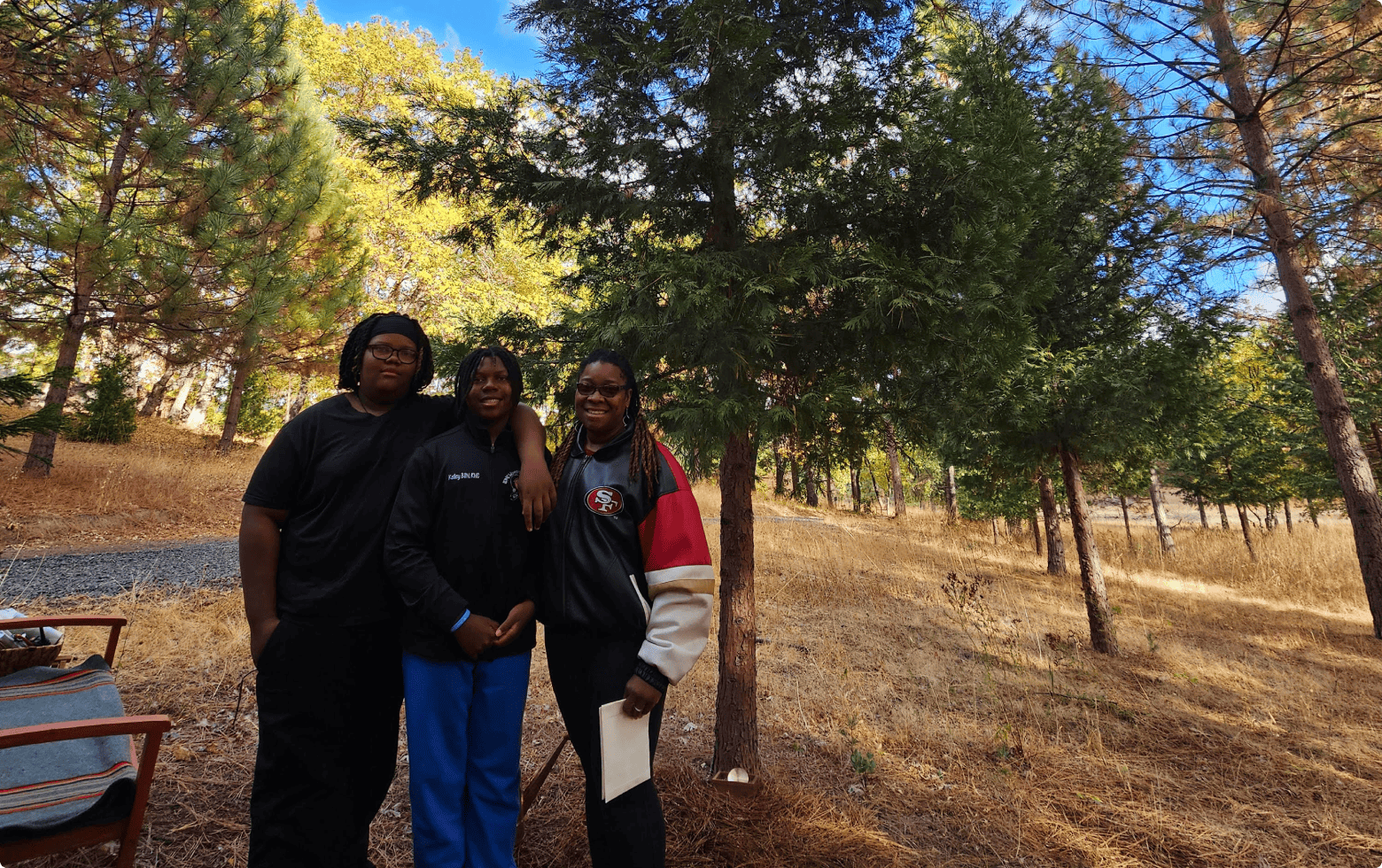 The Jones family having a forest memorial for their loved one in Better Place Forests Yosemite Gateway memorial forest after cremation