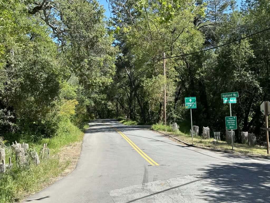 Keep left to stay on Highlan way to get to Better Place Forests Santa Cruz