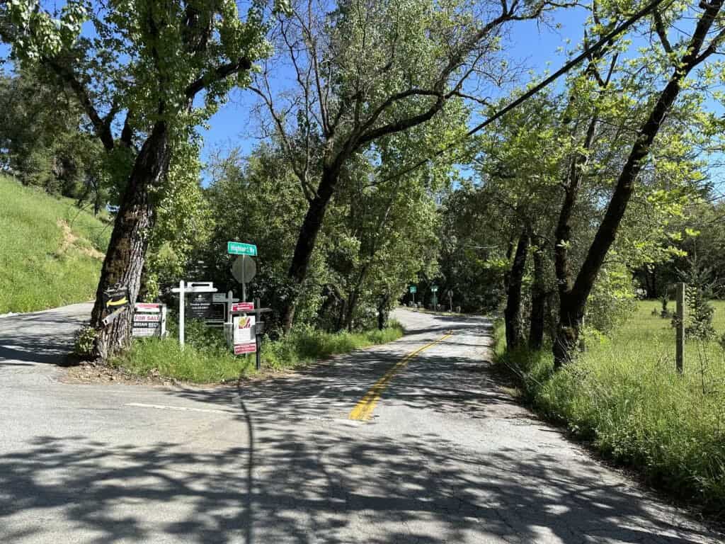Right turn on Highland Way to get to Better Place Forests Santa Cruz